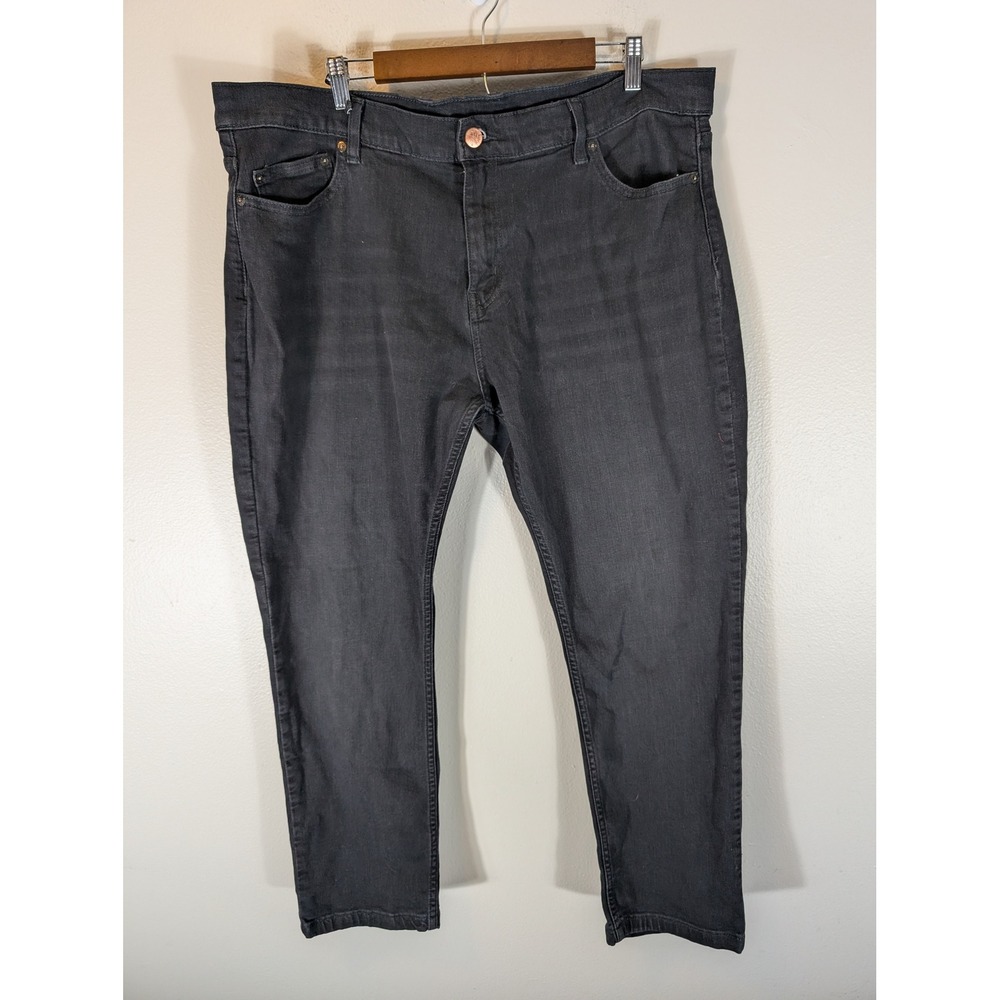 Mugsy Mens 42×30 Slim Straight Jeans Faded Black Denim Pants Stretch Casual